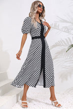 Load image into Gallery viewer, Printed Decorative Button V-Neck Slit Dress
