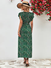 Load image into Gallery viewer, Printed Surplice Neck Flutter Sleeve Slit Dress
