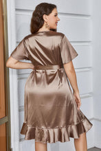 Load image into Gallery viewer, Plus Size Belted Ruffled Surplice Dress
