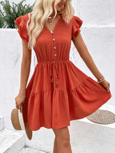 Load image into Gallery viewer, Tassel Tie V-Neck Flutter Sleeve Dress
