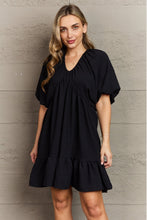 Load image into Gallery viewer, Hailey &amp; Co Comfort Cutie Double V-Neck Puff Sleeve Mini Dress

