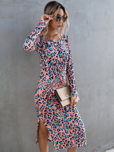 Load image into Gallery viewer, Leopard Twisted Slit Long Sleeve Dress
