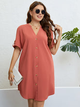 Load image into Gallery viewer, Plus Size Buttoned Notched Neck Shift Dress
