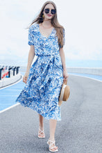 Load image into Gallery viewer, Full Size Belted Surplice Short Sleeve Midi Dress
