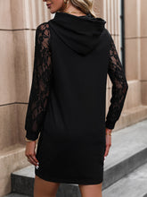 Load image into Gallery viewer, Lace Trim Long Sleeve Hooded Dress
