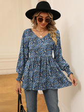 Load image into Gallery viewer, Printed V-Neck Lantern Sleeve Blouse
