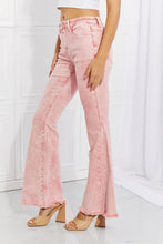 Load image into Gallery viewer, Color Theory Flip Side Fray Hem Bell Bottom Jeans in Pink
