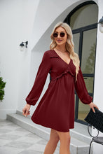 Load image into Gallery viewer, Frill Trim V-Neck Long Sleeve Dress
