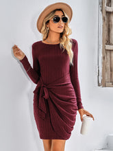 Load image into Gallery viewer, Tied Round Neck Long Sleeve Mini Dress
