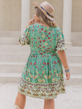 Load image into Gallery viewer, Plus Size Printed V-Neck Short Sleeve Mini Dress

