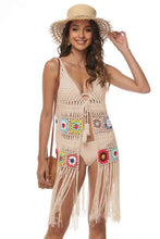 Load image into Gallery viewer, Openwork Fringe Detail Embroidery Sleeveless Cover-Up
