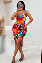 Load image into Gallery viewer, Printed Drawstring Spaghetti Strap Bodycon Dress

