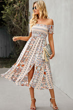 Load image into Gallery viewer, Bohemian Off-Shoulder Frill Trim Split Dress
