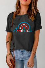 Load image into Gallery viewer, AMERICA Embroidered Round Neck Cuffed Tee Shirt
