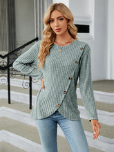 Load image into Gallery viewer, Round Neck Ribbed Button Detail Blouse
