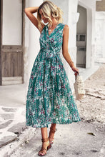 Load image into Gallery viewer, Floral Belted Surplice Sleeveless Tiered Dress
