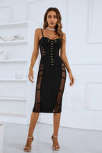 Load image into Gallery viewer, Spaghetti Strap Spliced Mesh Slit Back Dress
