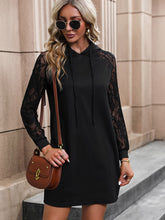 Load image into Gallery viewer, Lace Trim Long Sleeve Hooded Dress
