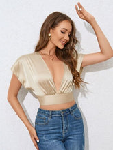 Load image into Gallery viewer, Backless Tied Plunge Cap Sleeve T-Shirt
