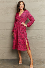 Load image into Gallery viewer, Printed Surplice Neck Long Sleeve Slit Dress
