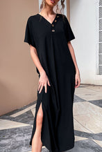 Load image into Gallery viewer, Decorative Button V-Neck Slit Maxi Dress
