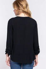 Load image into Gallery viewer, ACTIVE BASIC Full Size Notched Long Sleeve Woven Top
