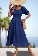Load image into Gallery viewer, Square Neck Smocked Waist Puff Sleeve Midi Dress
