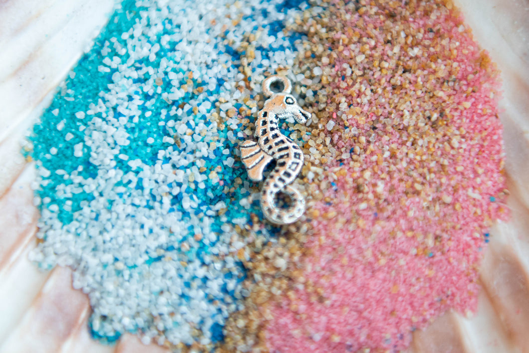 Silvertone Seahorse--Colored Sand Necklace