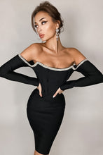 Load image into Gallery viewer, Off-Shoulder Long Sleeve Mini Dress with Rhinestone Detail

