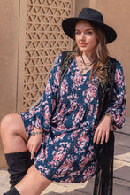 Load image into Gallery viewer, Plus Size Printed V-Neck Long Sleeve Mini Dress
