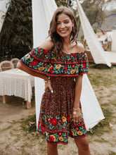 Load image into Gallery viewer, Bohemian Print Off-Shoulder Strapless Knee Length Dress
