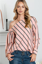 Load image into Gallery viewer, Striped Asymmetrical Long Sleeve Blouse
