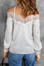 Load image into Gallery viewer, Eyelash Trim Spliced Lace Cold-Shoulder Top
