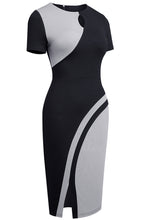 Load image into Gallery viewer, Two-Tone Round Neck Short Sleeve Slit Dress
