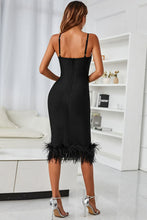 Load image into Gallery viewer, Spaghetti Strap Feather Trim Bodycon Dress
