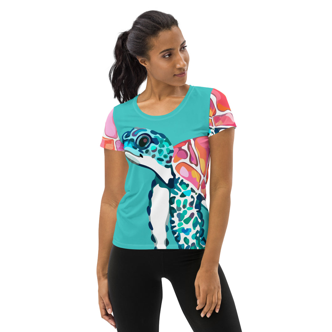 Sea Turtle Teal All-Over Print Women's Athletic T-shirt