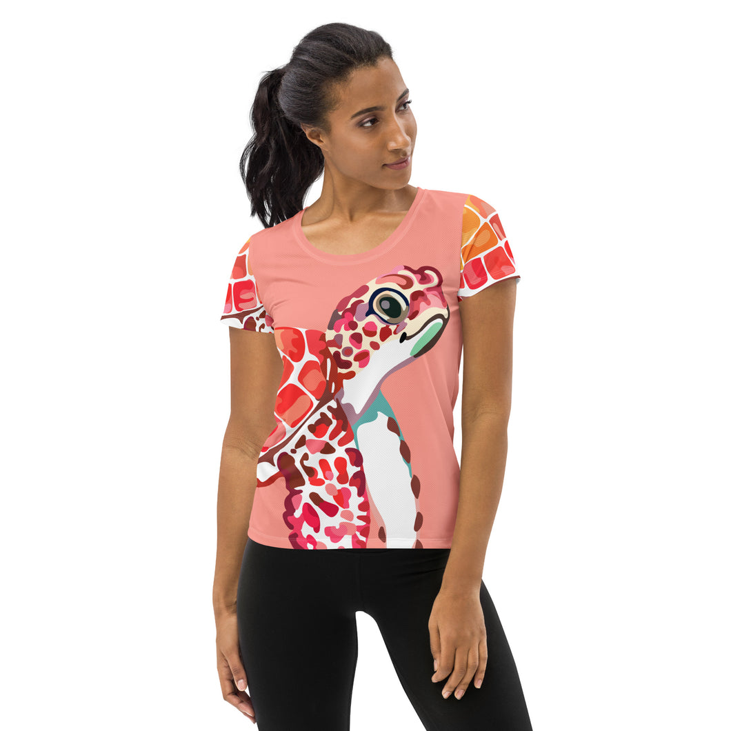 Sea Turtle Coral All-Over Print Women's Athletic T-shirt