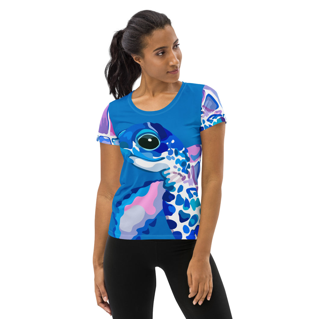 Sea Turtle Blue All-Over Print Women's Athletic T-shirt
