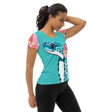 Load image into Gallery viewer, Sea Turtle Teal All-Over Print Women&#39;s Athletic T-shirt
