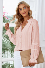 Load image into Gallery viewer, Lace Detail Frill Trim Flounce Sleeve Blouse
