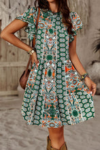 Load image into Gallery viewer, Printed Round Neck Flutter Sleeve Dress
