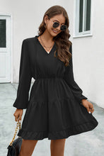 Load image into Gallery viewer, V-Neck Tie Neck Long Sleeve Dress
