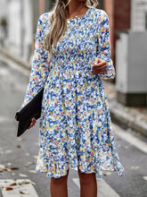 Load image into Gallery viewer, Printed Round Neck Long Sleeve Smocked Dress
