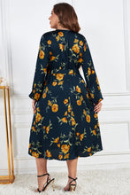 Load image into Gallery viewer, Melo Apparel Plus Size Floral Print Surplice Neck Midi Dress
