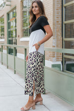 Load image into Gallery viewer, Leopard Color Block V-Neck Slit Dress
