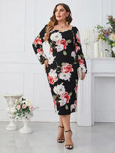 Load image into Gallery viewer, Plus Size Printed Square Neck Long Sleeve Dress
