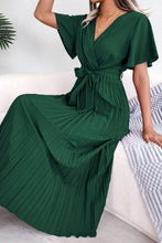 Load image into Gallery viewer, Pleated Flutter Sleeve Belted Dress
