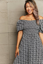 Load image into Gallery viewer, Floral Lace-Up Off-Shoulder Midi Dress
