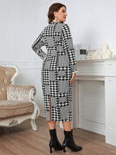 Load image into Gallery viewer, Plus Size Houndstooth Button-Down Long Sleeve Dress
