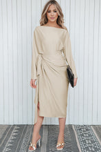 Load image into Gallery viewer, Boat Neck Long Sleeve Twisted Midi Dress
